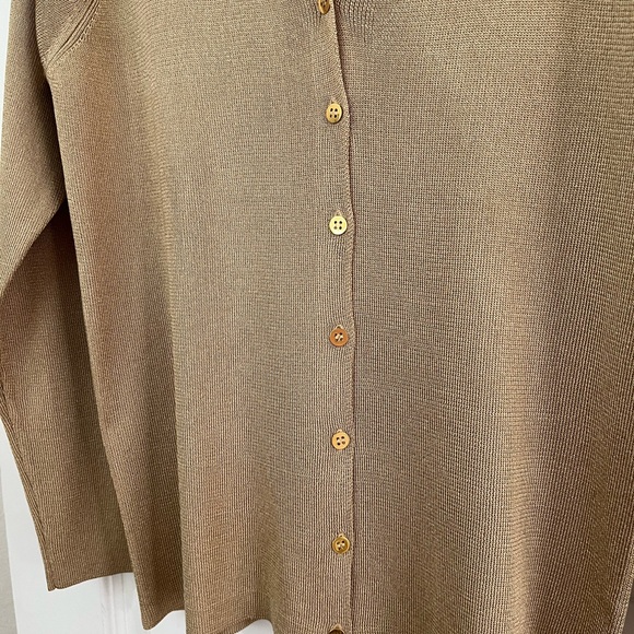 Metallic V-Neck Button-Up Cardigan Golden Wheat Holiday - Picture 3 of 8